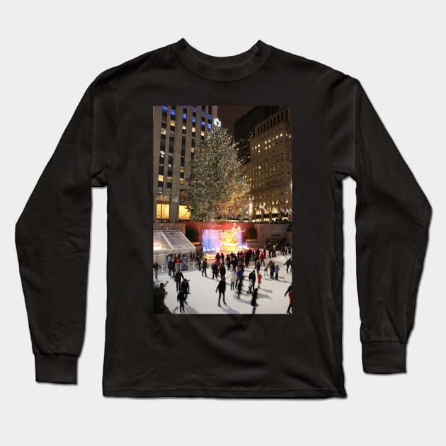 Rockefeller Center Christmas Tree and ice skating rink Long Sleeve T-Shirt by PMM